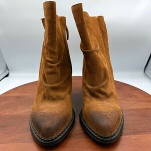 Sbicca Millie Double Zip Slouch Suede Distressed Ankle Boots Brown Womens 10